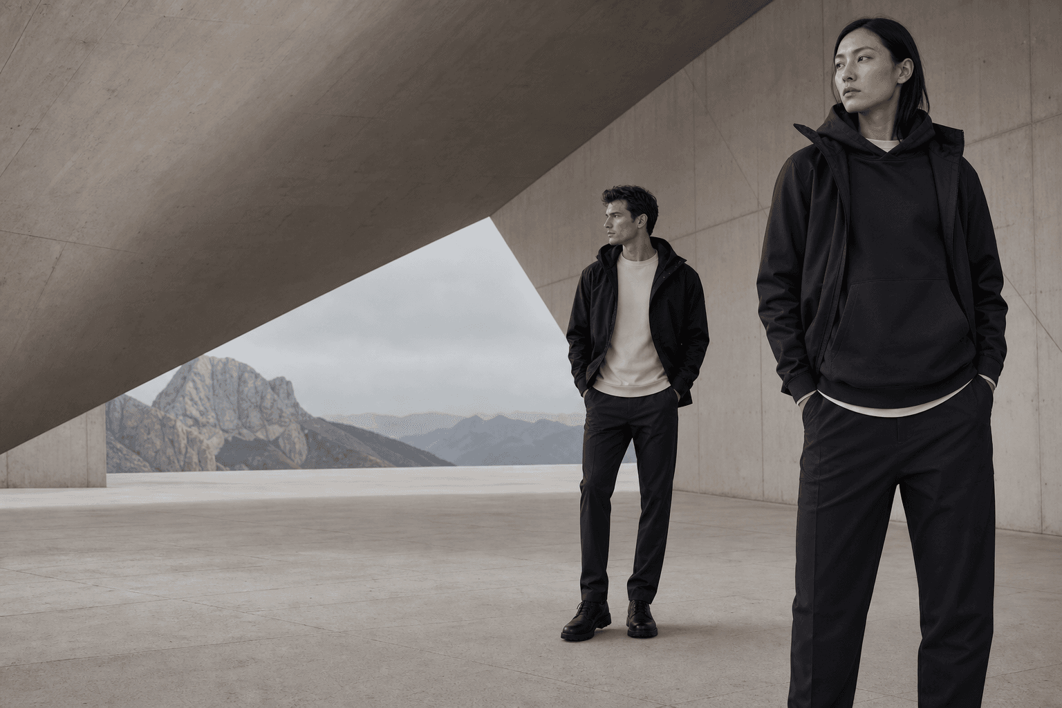 MOUNTURNIC technical clothing campaign in monumental alpine architecture